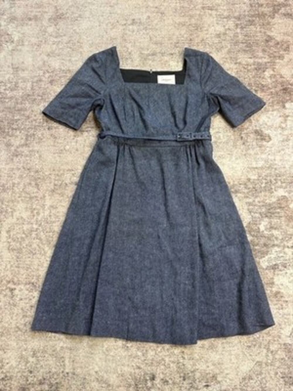 K. Bennett Gray Structured Short Sleeve Square Neck Belted Dress Size 12
